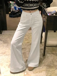 DAZY Women's Solid Color Casual Versatile Daily Wear Jeans Fall - White - View 3