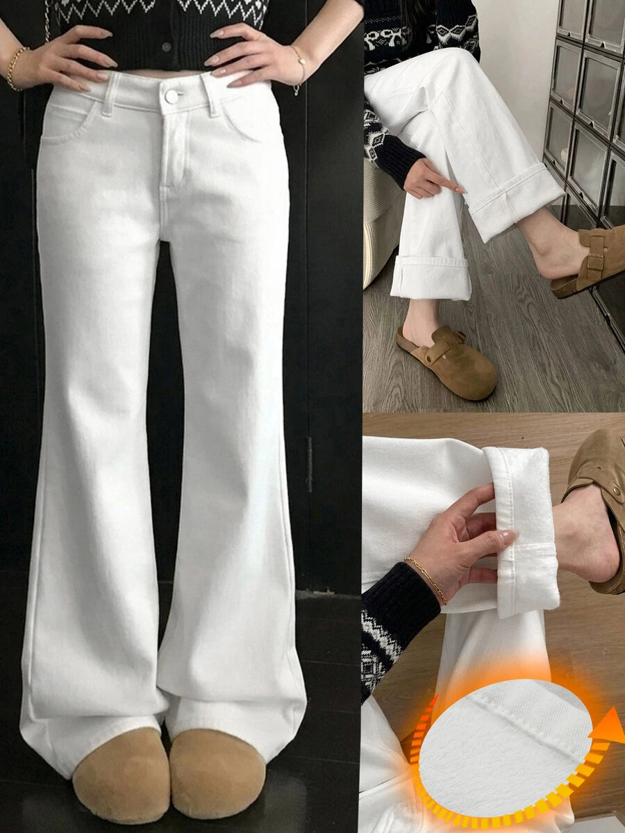 DAZY Women's Solid Color Casual Versatile Daily Wear Jeans Fall - White - View 1