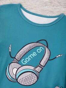 1 Set Tween Boys' Long Sleeve Top & Long Pants Slim Fit Pajama Loungewear Set, New Arrival With Game Console, Snug Fit Autumn/Winter Pajamas - Green - View 7