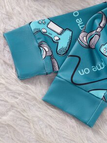 1 Set Tween Boys' Long Sleeve Top & Long Pants Slim Fit Pajama Loungewear Set, New Arrival With Game Console, Snug Fit Autumn/Winter Pajamas - Green - View 8