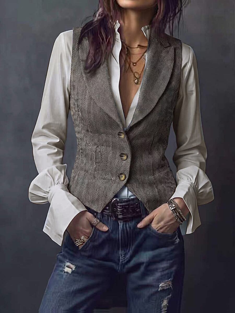 LUMIGAL Women's Suit With Collar Buttons And Waist-Cinching Jacket Coat - Grey - View 1
