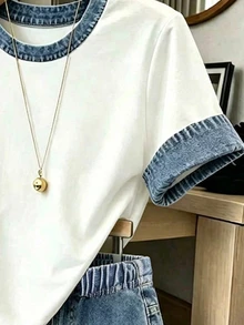 Kids Tween Girl Casual Modest Minimalist Short Sleeve Top Shorts 2 Pieces Set Suitable For Summer Primary School School Back-To-School White Blue - Multicolor - View 3