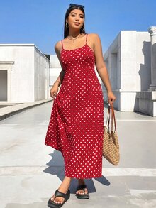 Solflare Spring/Summer Clothing Spaghetti Strap Back Lace-Up Adjustable Waist Invisible Zipper Plus Size Dress Beach Wedding Guest - Multicolor - View 4