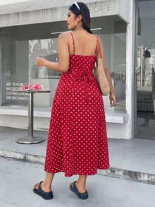 Solflare Spring/Summer Clothing Spaghetti Strap Back Lace-Up Adjustable Waist Invisible Zipper Plus Size Dress Beach Wedding Guest - Multicolor - View 2