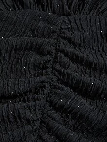 SOLERSUN Plus Size Women's Fashion Elegant Black Sequin Textured Fabric Ruched Fitted Mini Dress With Deep V-Neck, Long Sleeves, Layered Ruffle Hem And Asymmetrical Design, Suitable For Daily Commute, Party, Date, Vacation And Back To School Wear - Black - View 8