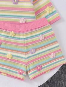 Setelan Bayi Perempuan Kasual Minimalis Kerah Bulat Longgar Lengan Pendek dan Celana Pendek Biker Pas Badan, Cocok untuk Musim Semi dan Musim Panas - MultiWarna - View 5