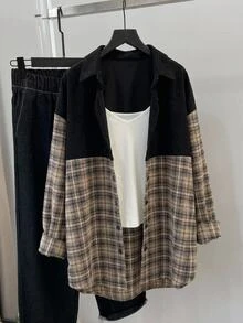 SHEIN CURVE+ 女款大尺碼 22W 春季時尚休閒寬鬆基礎襯衫洋裝 - 彩色 - 查看 3