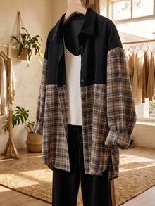 SHEIN CURVE+ 女款大尺碼 22W 春季時尚休閒寬鬆基礎襯衫洋裝 - 彩色 - 查看 6