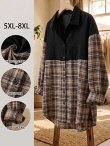 SHEIN CURVE+ 女款大尺碼 22W 春季時尚休閒寬鬆基礎襯衫洋裝 - 彩色 - 查看 7