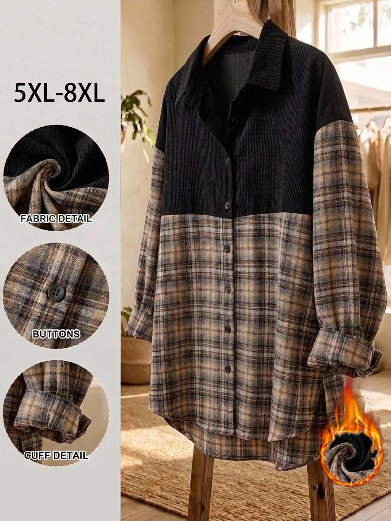 SHEIN CURVE+ 女款大尺碼 22W 春季時尚休閒寬鬆基礎襯衫洋裝 - 彩色 - 查看 1