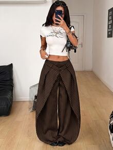 Coolane 深灰色編織條紋女款長褲 - 棕色 - 查看 3