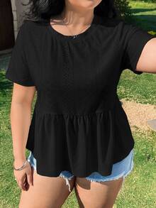 Solflare Camiseta de talla grande con bordado negro y calado, de moda para el verano - Negro - Ver 6
