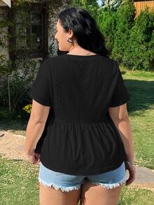Solflare Camiseta de talla grande con bordado negro y calado, de moda para el verano - Negro - Ver 3
