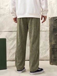 Norleigh 男士休閒寬鬆長褲，春秋夏季，標準尺寸，刺繡黑色酸洗 - 綠色 - 查看 2