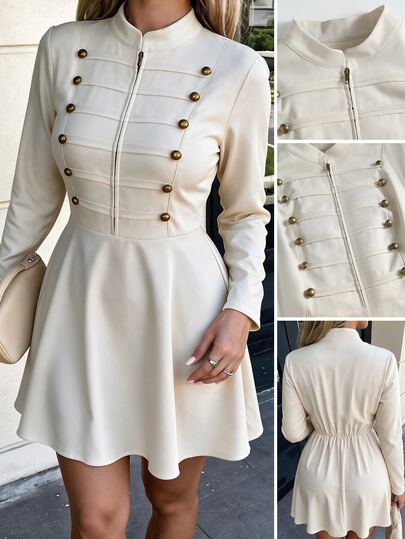 Easura Vestido de mujer talla grande, que combina el estilo napoleónico con elementos de diseño militar femenino, opción perfecta para atuendos de otoño, adecuado para uso diario casual y conciertos de música country vintage de los años 90