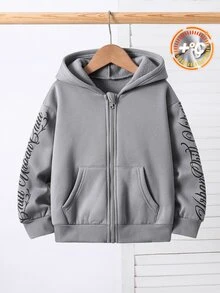 SHEIN 兒童小男孩純色針織柔軟連帽長袖外套 - 彩色 - 查看 4