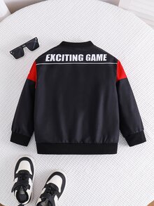 SHEIN Kids Young Boy Letter Pattern Knit Crew Neck Long Sleeve Jacket, Versatile And Comfortable - Multicolor - View 2