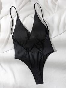 Oceva Summer Beach Tie Back High Leg One Piece Swimsuit - Black - View 2