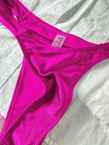 Swim SXY 2 件套女士性感度假沙滩装，纯色贝壳金属优雅度假粉色比基尼套装，适合夏季 - 玫紅色 - 查看 5