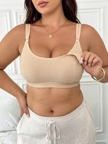 Moonlight&Mama Plus Size Solid Color Seamless Nursing Sports Bra - Apricot - View 1