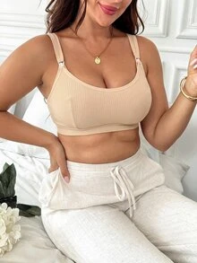 Moonlight&Mama Plus Size Solid Color Seamless Nursing Sports Bra - Apricot - View 4