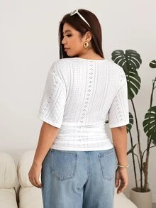Solflare Plus Size Women's Overlap V-Neck Short Sleeve Ruched Casual Elegant T-Shirt Beach Formal Evening Vacation White Summer - White - View 2