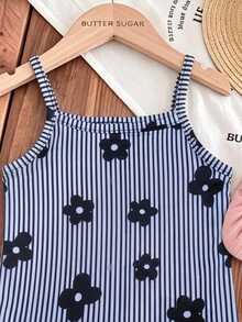 SHEIN LMoss Kids Baby Girl Casual Spaghetti Strap Romper Suitable For Spring And Summer - White - View 3