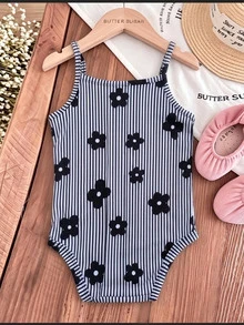 SHEIN LMoss Kids Baby Girl Casual Spaghetti Strap Romper Suitable For Spring And Summer - White - View 2