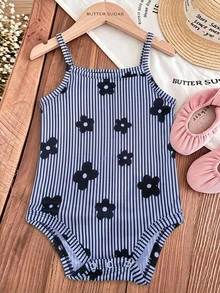 SHEIN LMoss Kids Baby Girl Casual Spaghetti Strap Romper Suitable For Spring And Summer - White - View 1