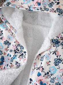SHEIN Young Girl Young Girl Young Girl Girls' Floral Young Girl Print Long Sleeve Fuzzy Warm Jacket, Comfortable Casual Winter Fall - Multicolor - View 6