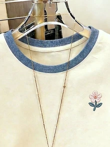 兒童青少年女孩休閒極簡卡通圖案短袖圓領T恤，夏季花卉T恤、波希米亞風植物襯衫、復古風 - 彩色 - 查看 3