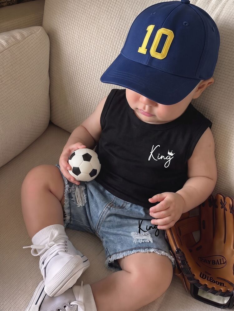 2pcs Baby Boy Baby Boy Spring/Summer Casual Fashion Tank Top T-Shirt And Denim Shorts Set - Multicolor - View 10