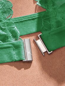 Crystal Vow 2 piezas Conjunto de lencería con cierre delantero de encaje sexy para mujeres - Verde - Ver 5