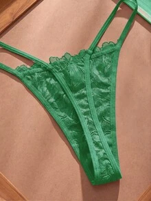 Crystal Vow 2 piezas Conjunto de lencería con cierre delantero de encaje sexy para mujeres - Verde - Ver 6