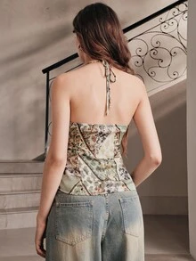 Anewsta Fashion Women's Spring/Summer New Vacation Print Design Pearl Tank Top - Green - View 7