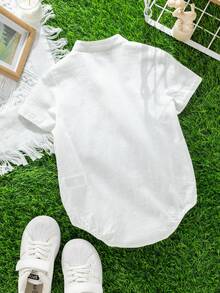 SHEIN Body de cardigan casual y diario unisex para bebé, con cuello mao, adecuado para uso en primavera y verano, tanto en interiores como en exteriores - Blanco - Ver 2