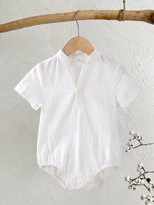 SHEIN Body de cardigan casual y diario unisex para bebé, con cuello mao, adecuado para uso en primavera y verano, tanto en interiores como en exteriores - Blanco - Ver 9