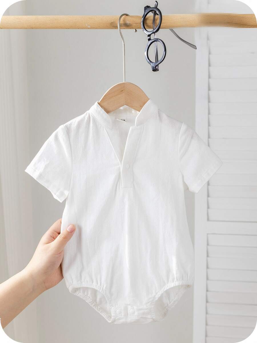 SHEIN Body de cardigan casual y diario unisex para bebé, con cuello mao, adecuado para uso en primavera y verano, tanto en interiores como en exteriores - Blanco - Ver 1