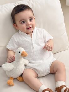 SHEIN Body de cardigan casual y diario unisex para bebé, con cuello mao, adecuado para uso en primavera y verano, tanto en interiores como en exteriores - Blanco - Ver 8