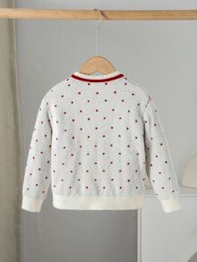SHEIN 少女休閒可愛圓點拼色蝴蝶結裝飾秋季針織開襟衫女童服飾 - 白色 - 查看 4