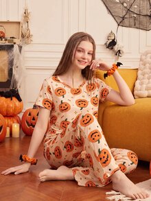 Provexi Provexi Women's Fun Pumpkin Short Sleeve & Long Pants Set - Multicolor - View 2