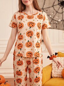 Provexi Provexi Women's Fun Pumpkin Short Sleeve & Long Pants Set - Multicolor - View 6