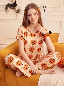 Provexi Provexi Women's Fun Pumpkin Short Sleeve & Long Pants Set - Multicolor - View 4