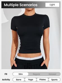 WanderVale FeatherFit™ Cropped Cross Back Tee Workout Tank Top Gym Women Shirts - Black - View 3