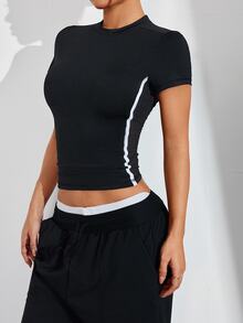 WanderVale FeatherFit™ Cropped Cross Back Tee Workout Tank Top Gym Women Shirts - Black - View 6