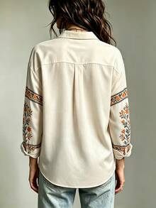 Selamara 大尺碼女款花卉印花長袖單排扣休閒襯衫 - 彩色 - 查看 2