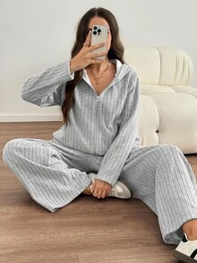 Easowa Curve Plus Size Women's Thermal Lined Zip-Up Hoodie And Pants 2 Pieces Set Formal Vacation Gray Winter Casual Soft Form - Grey - View 7