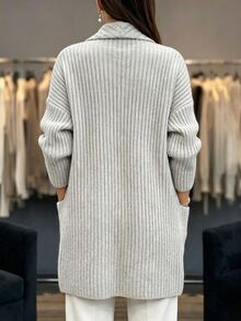 Zayélia Women's Autumn/Winter Casual Solid Color Knit Cardigan - Grey - View 2