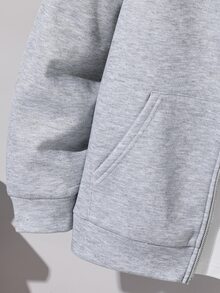 SHEIN Teen Boy Solid Color Long Sleeve Zip-Up Casual Fleece Sweatshirt, Autumn/Winter - Light Grey - View 4