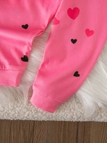 SHEIN 女嬰針織可愛貓咪圖案圓領T恤與長褲修身居家服2件套，萬聖節、節日居家服，萬聖節派對保暖內裡刷毛加厚款，適合冬季 - 粉色 - 查看 4